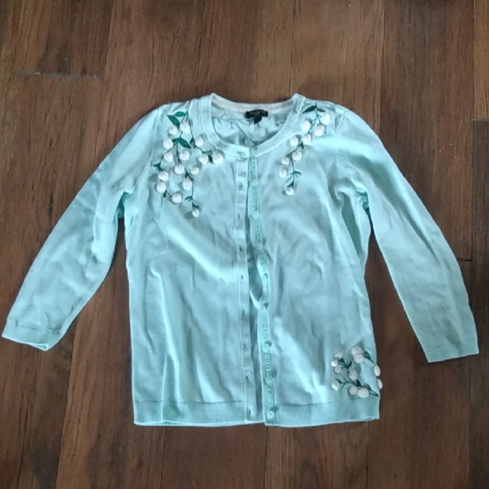 Talbots Mint Green Floral Embroidered Cardigan